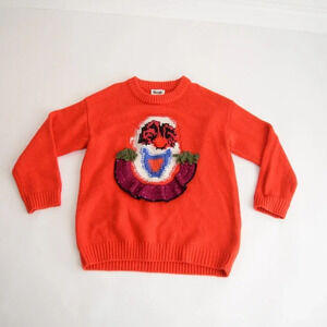 Rouje Paris Red Clown Face Knit 90%  Wool Sequins Sweater S